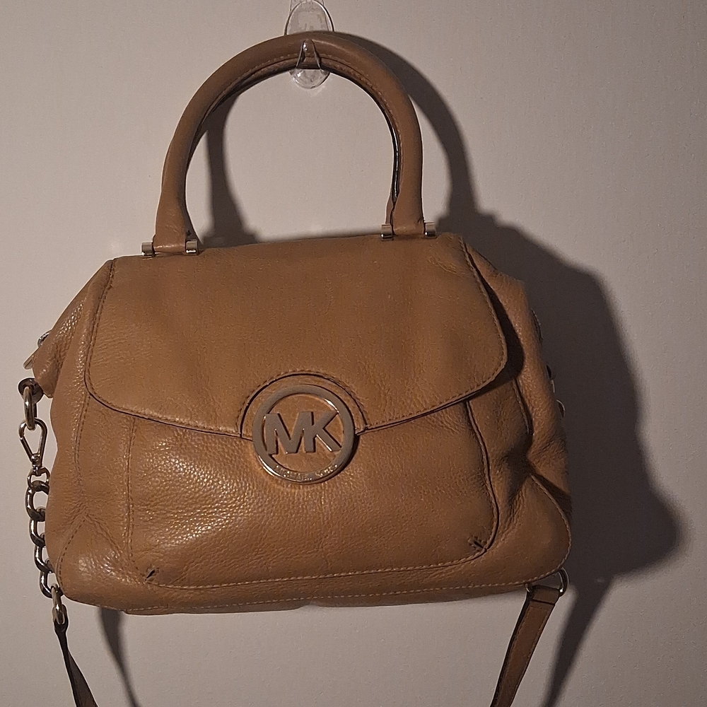 Michael Kors Tan Leather Satchel with MK Medallion